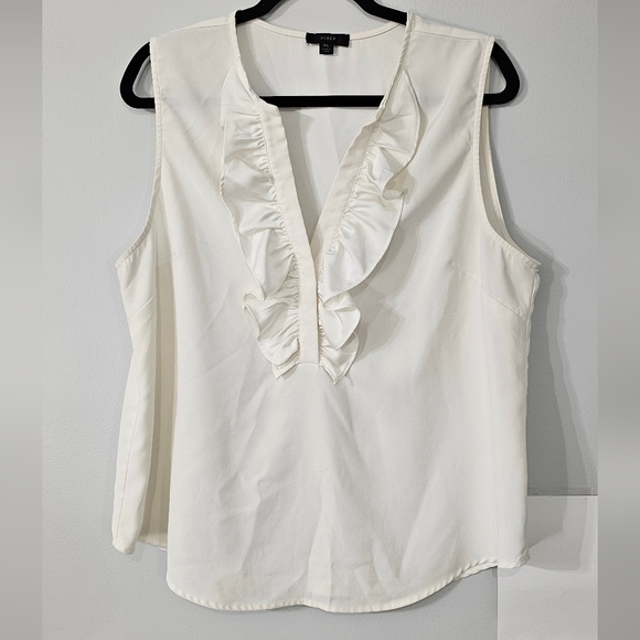 J. Crew Cream Ruffle V Neck Tank Top - Picture 3 of 6